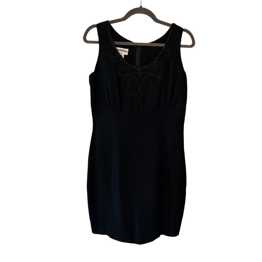 Jessica McClintock Gunny Sax vintage black dress 9/10 beading embroidered